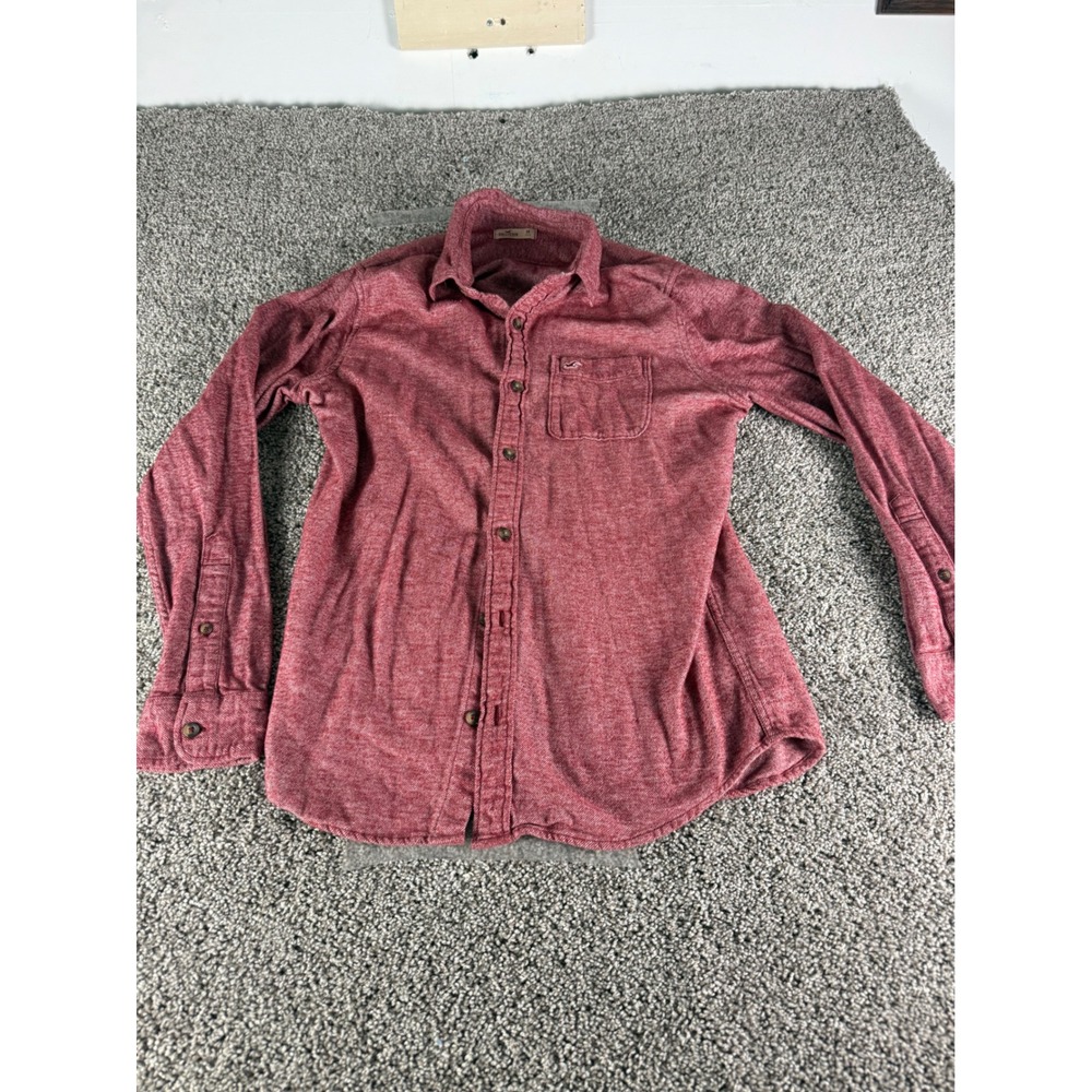 Hollister Mens Medium Red Marl Cotton Long Sleeve Button Down Shirt Pocket Logo